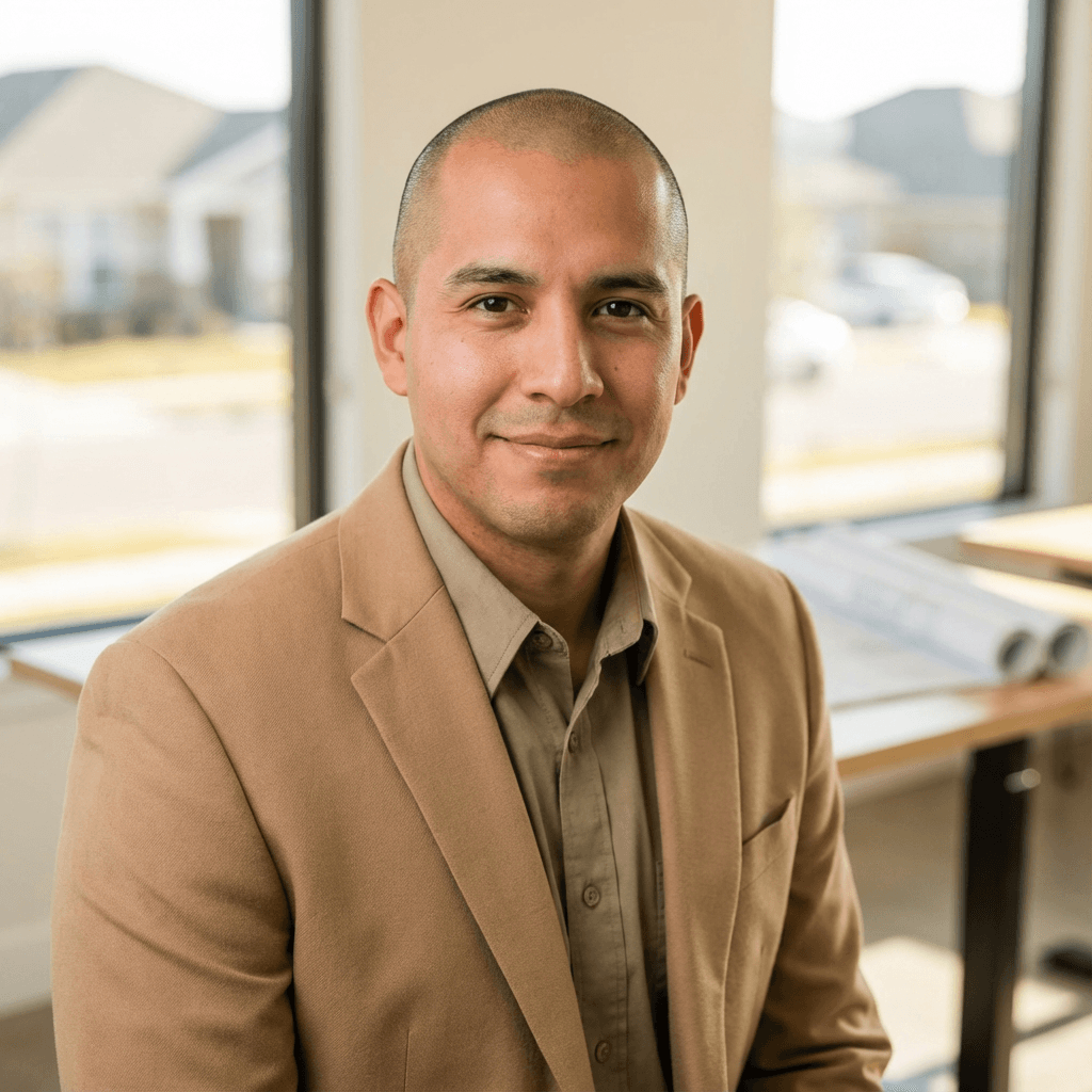 Sam Rivera, sales director, in a navy suit